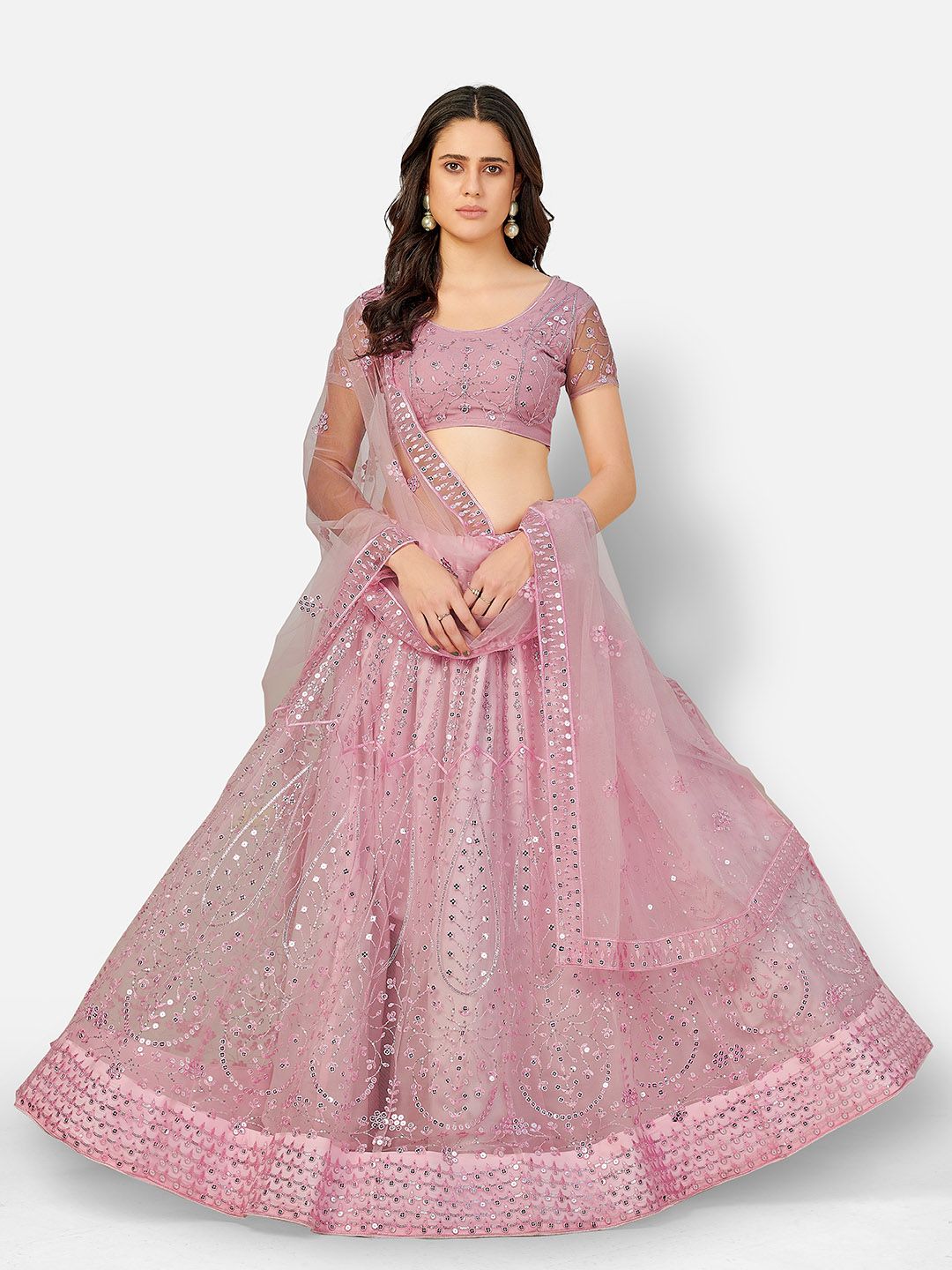 SHOPGARB Women Pink Embellished Semi-Stitched Lehenga & Unstitched Blouse with Dupatta Price in India