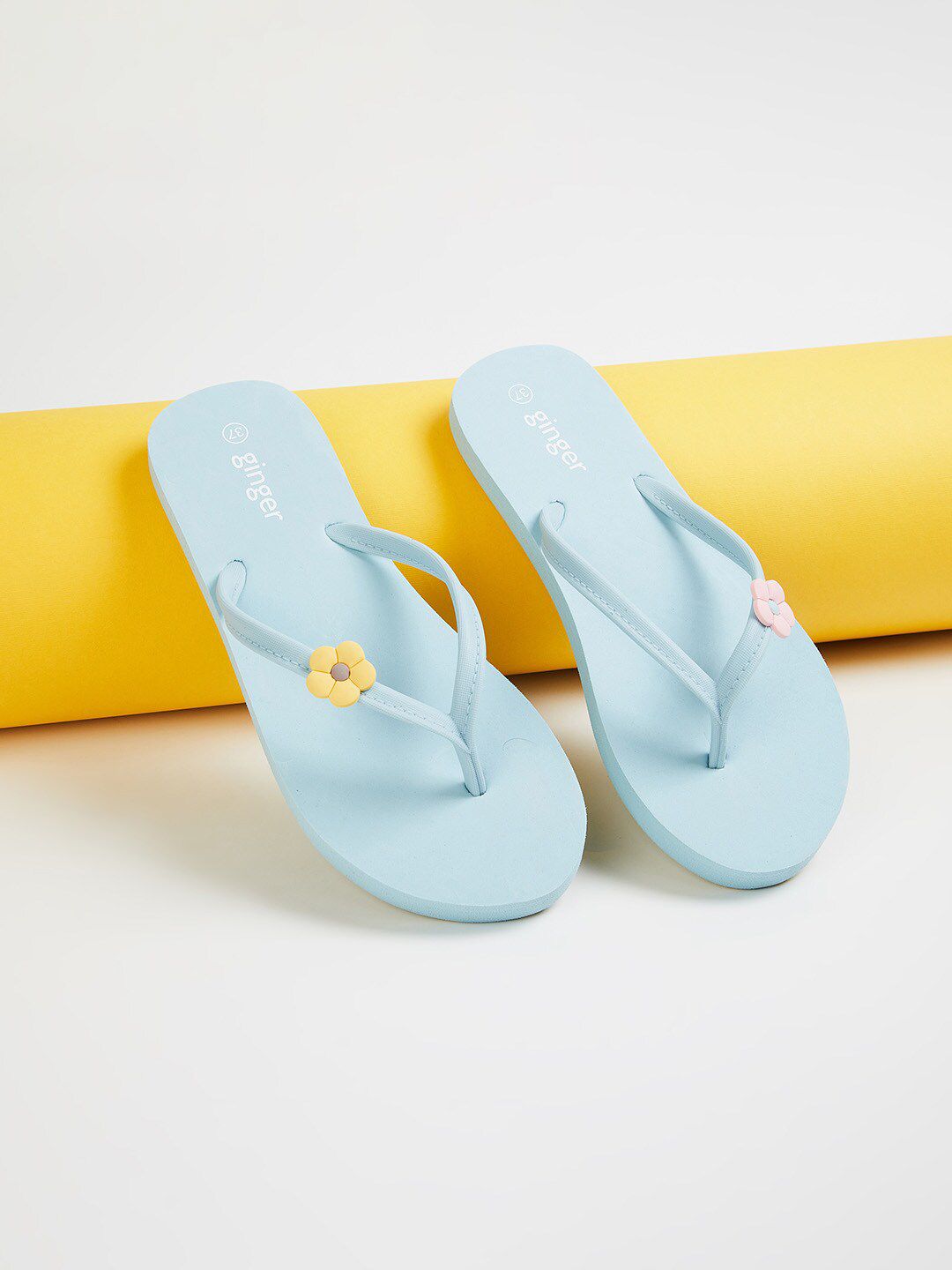 Ginger by Lifestyle Women Blue & Yellow Thong Flip-Flops Price in India