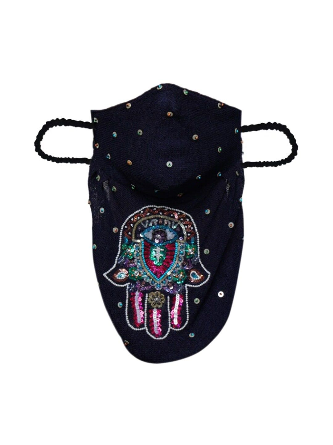 DIVA WALK EXCLUSIVE Woman Navy Blue Hand Embroidered 2-Ply HIjab Protective Face Mask Price in India