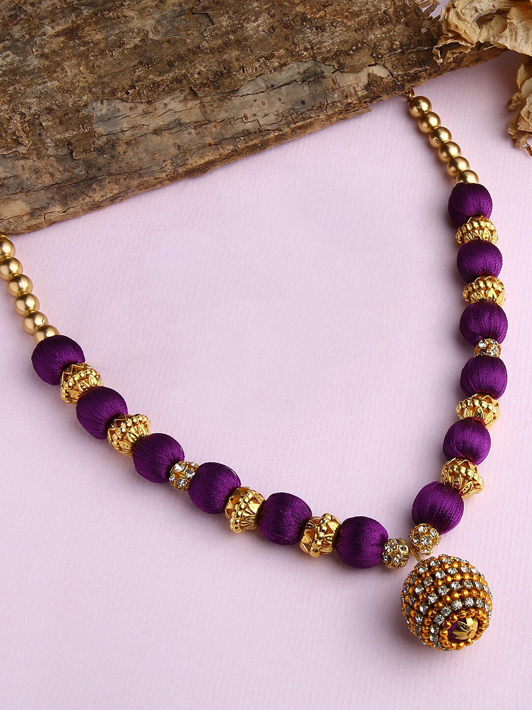 AKSHARA Purple & Gold-Plated Silk Thread Necklace Price in India