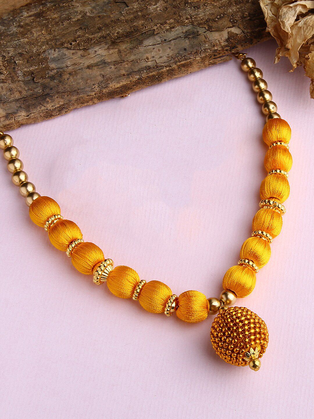 AKSHARA Women Gold-Toned Beaded Silk Thread Handcrafted Necklace Price in India