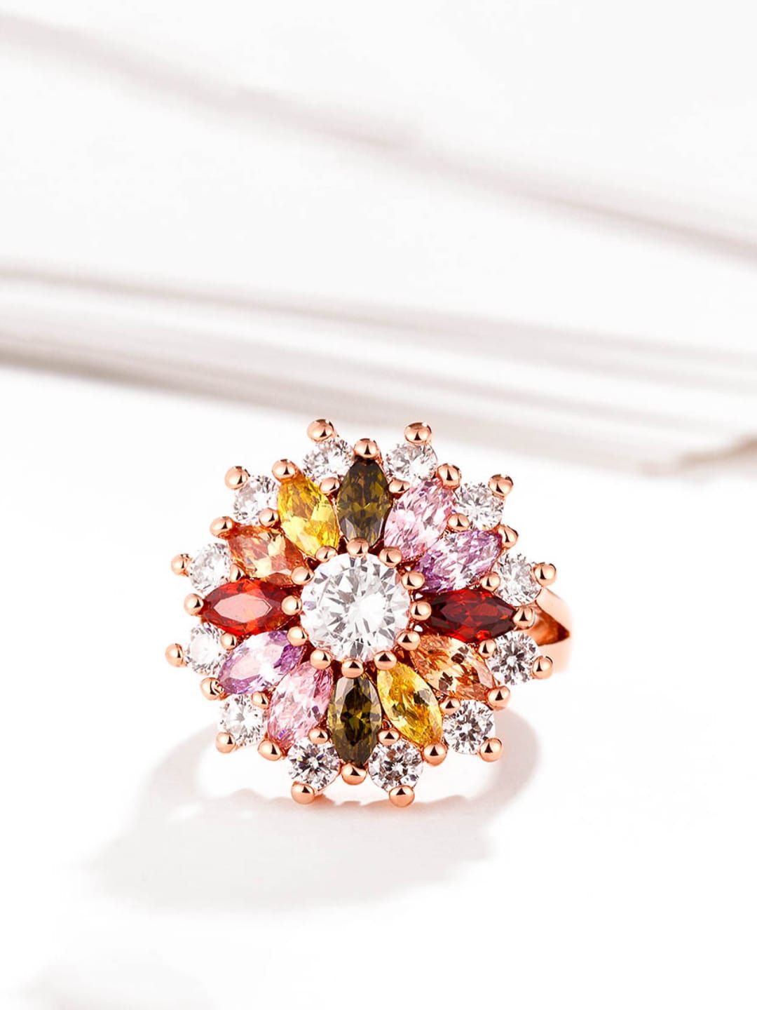 Yellow Chimes Rose Gold Plated CZ Studded Finger Ring Price in India