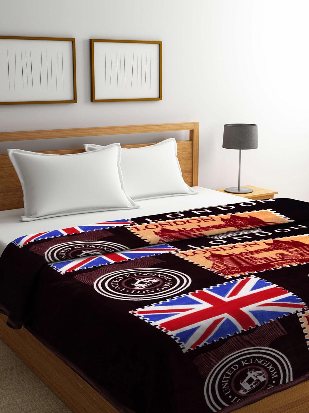 KLOTTHE Brown Abstract Heavy Winter 600 GSM Double Bed Blanket Price in India