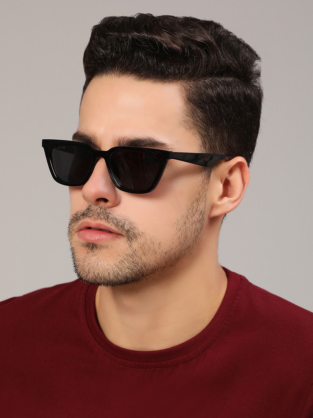 ROYAL SON Unisex Black Lens & Black Square Sunglasses with Polarised & UV Protected Lens