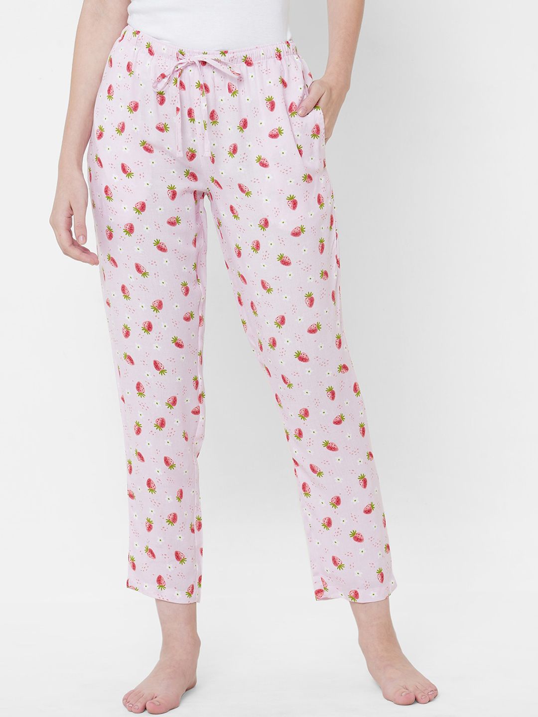 URBAN SCOTTISH Women Pink & Green Printed Lounge Pants Price in India