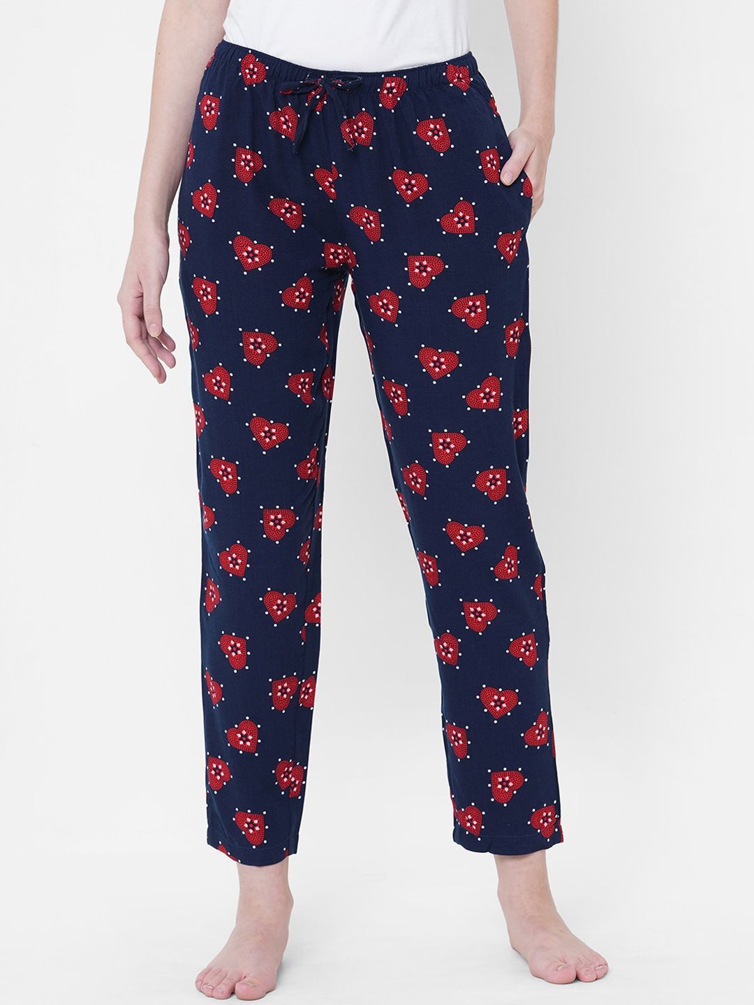 URBAN SCOTTISH Women Navy Blue & Red Printed Lounge Pants Price in India