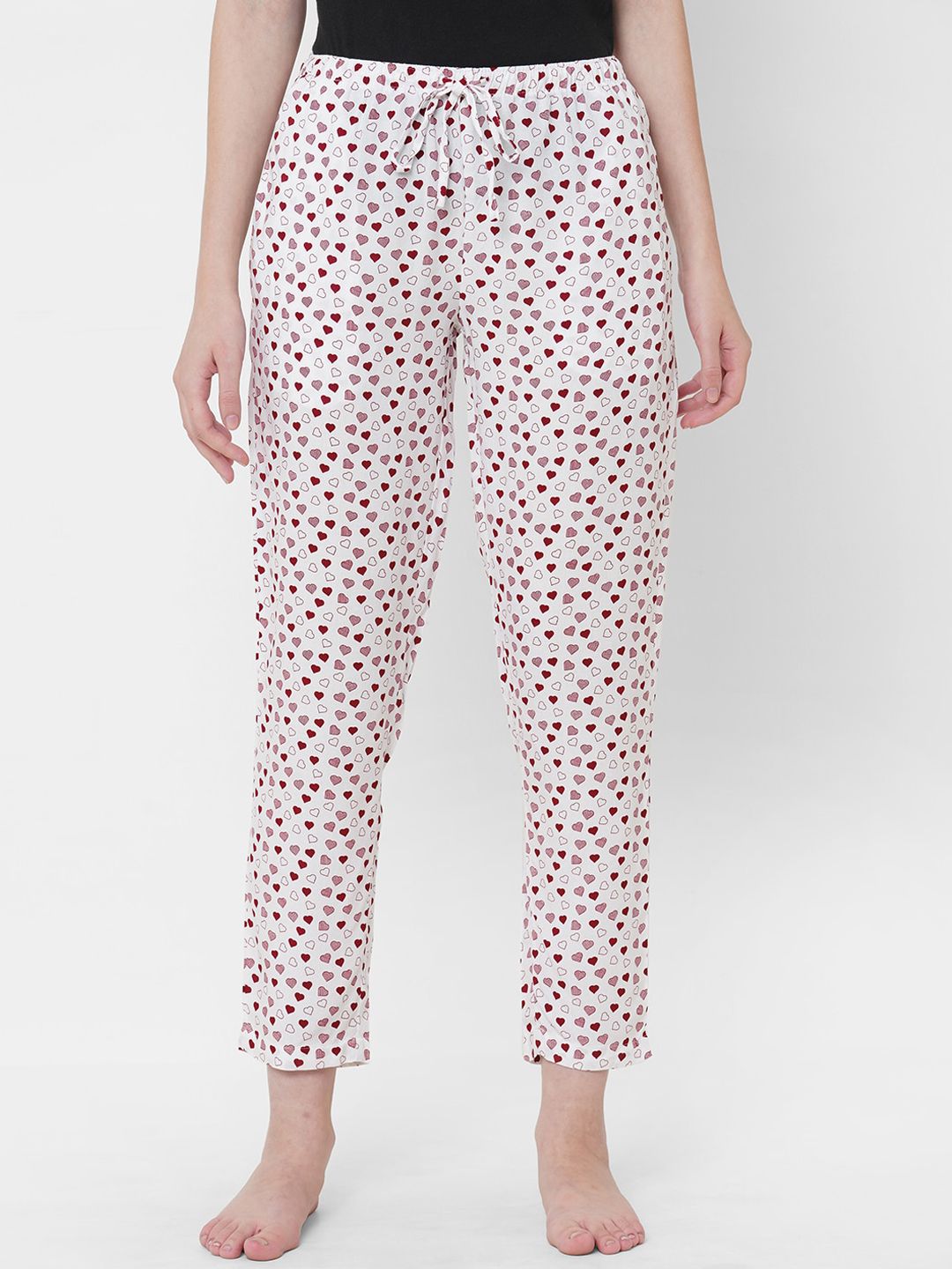 URBAN SCOTTISH Women White & Maroon Printed Lounge Pants Price in India