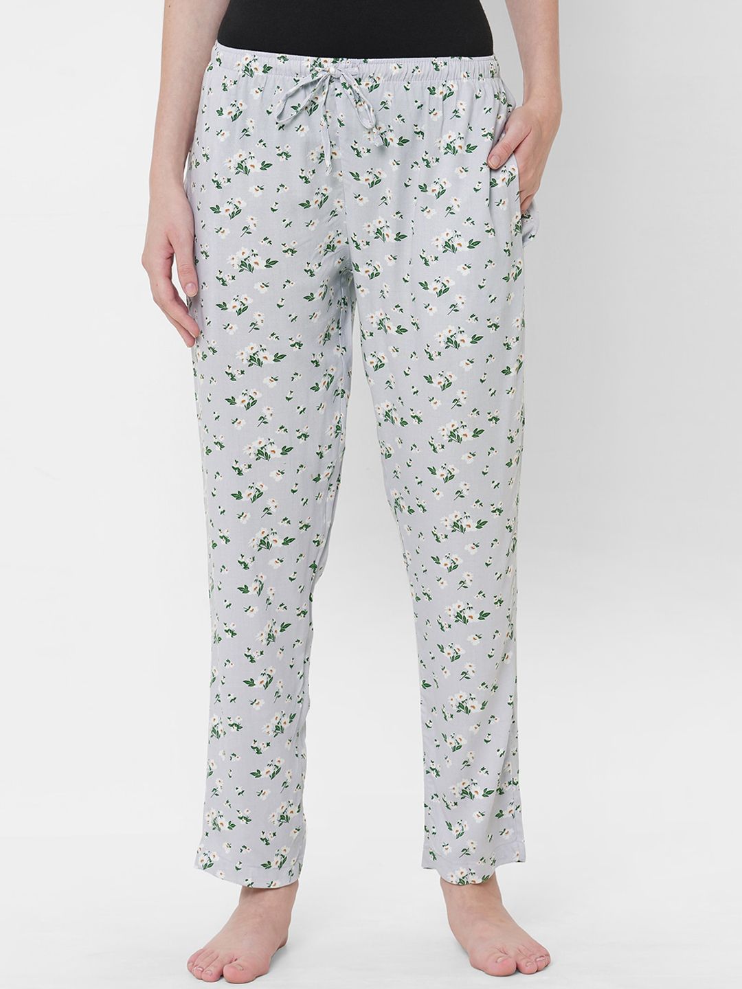 URBAN SCOTTISH Women Grey & Green Printed Lounge Pants Price in India