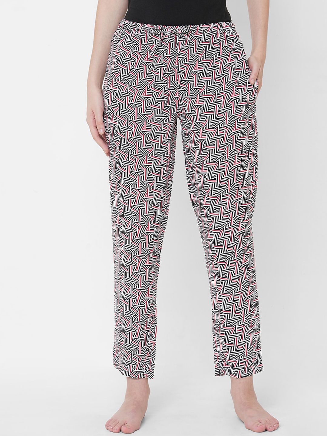 URBAN SCOTTISH Women White & Black Printed Lounge Pants Price in India