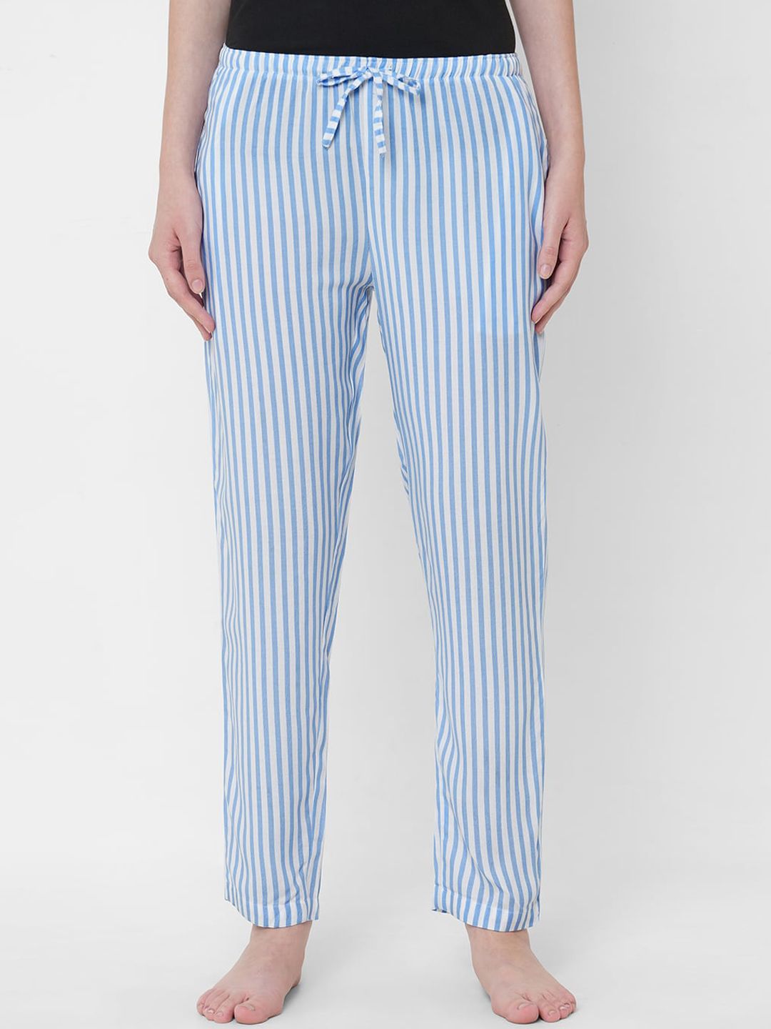 URBAN SCOTTISH Women Blue & White Striped Lounge Pants Price in India