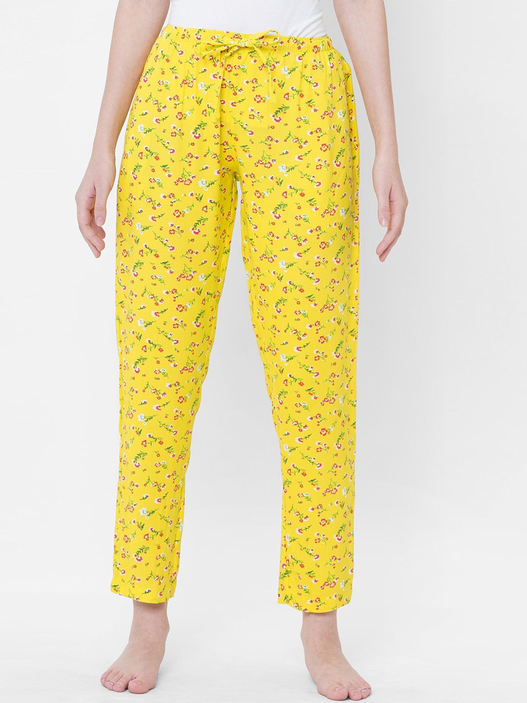 URBAN SCOTTISH Women Yellow & Pink Printed Lounge Pants Price in India