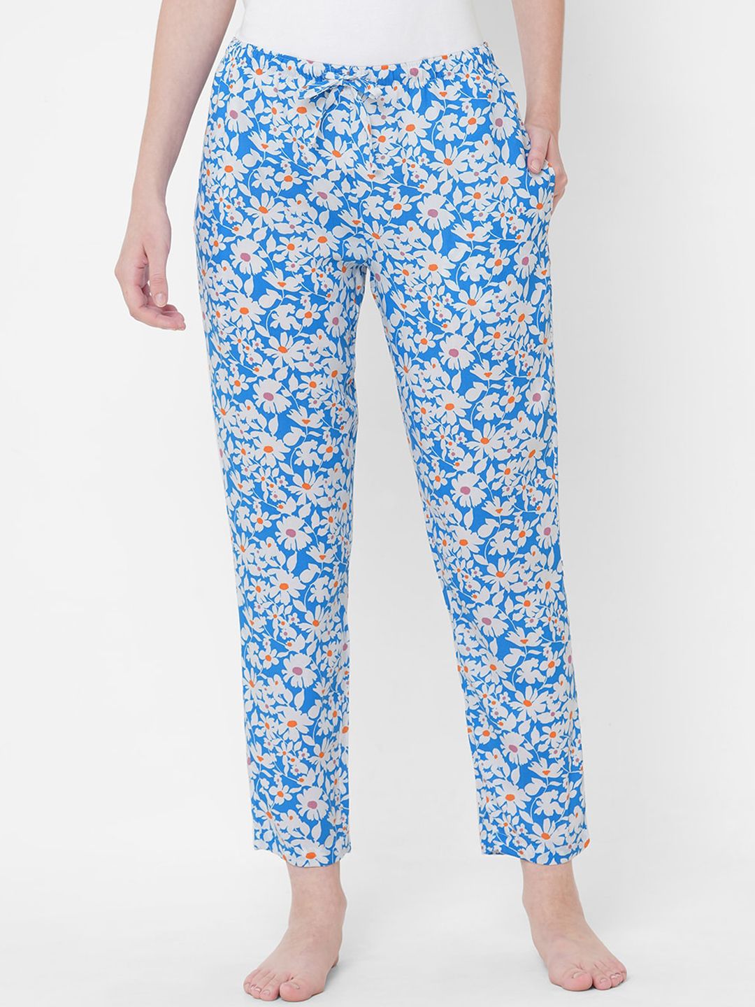 URBAN SCOTTISH Women Blue & White Printed Lounge Pants Price in India