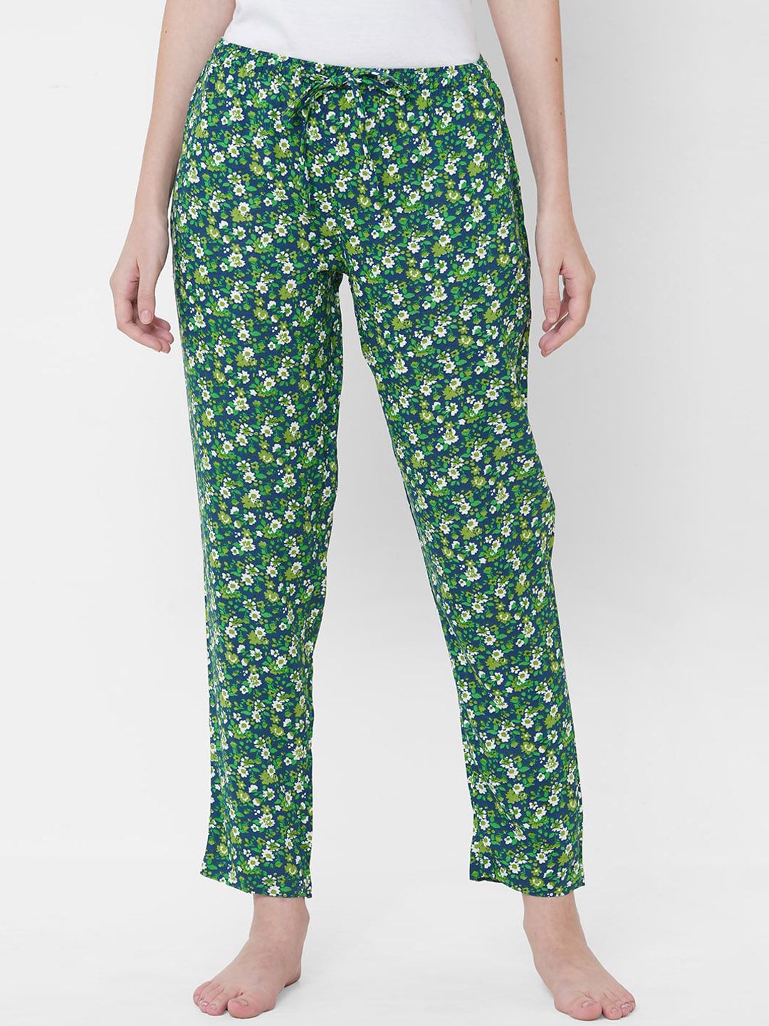 URBAN SCOTTISH Women Green & White Printed Lounge Pants Price in India