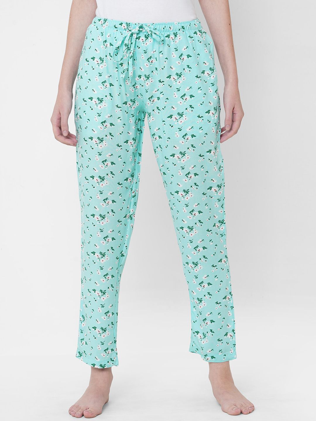 URBAN SCOTTISH Women Turquoise Blue & Green Printed Lounge Pants Price in India