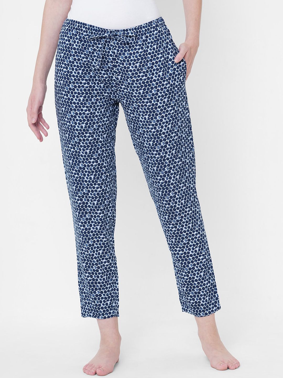 URBAN SCOTTISH Women Blue & White Printed Lounge Pants Price in India