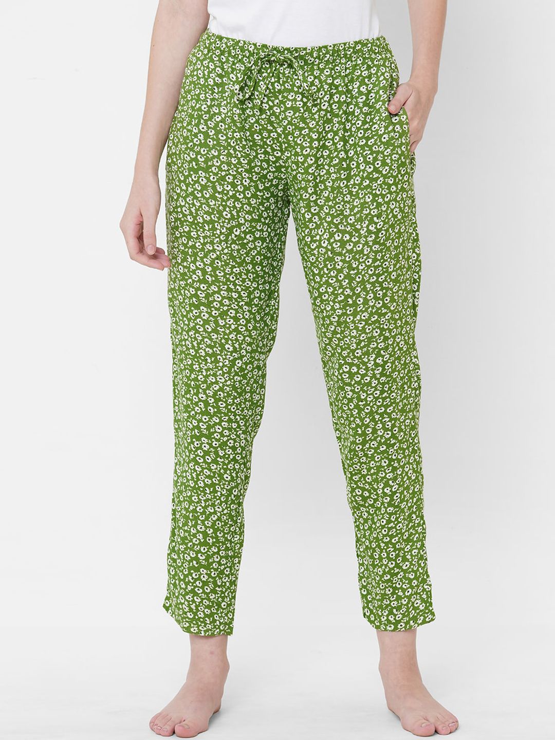 URBAN SCOTTISH Women Green & White Printed Lounge Pants Price in India