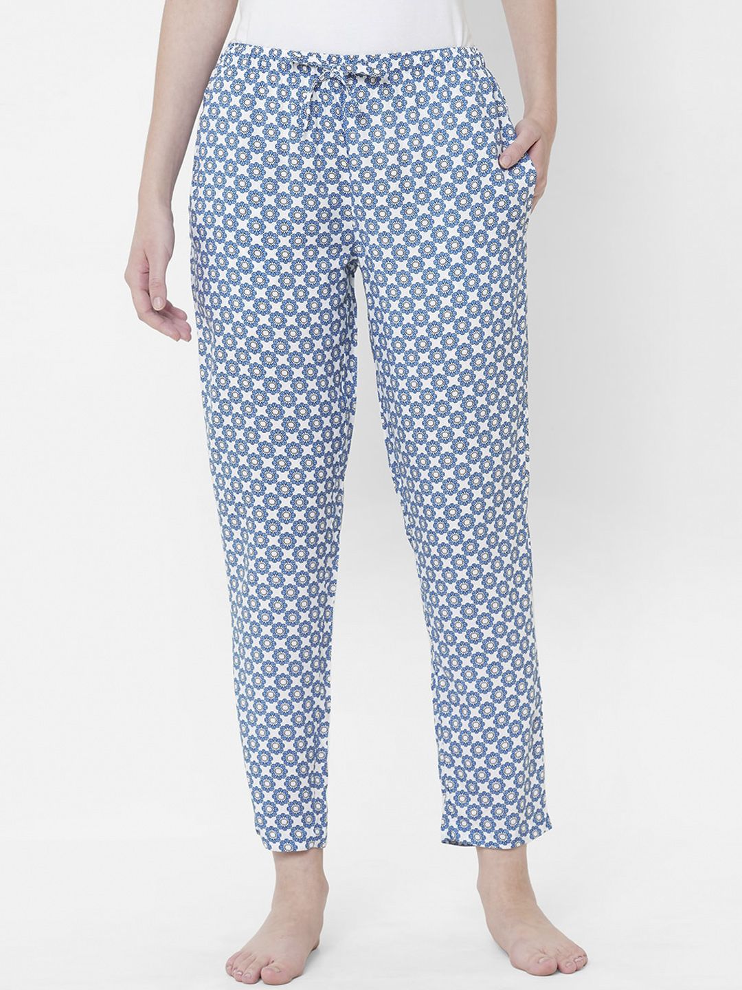 URBAN SCOTTISH Women Blue & White Printed Lounge Pants Price in India