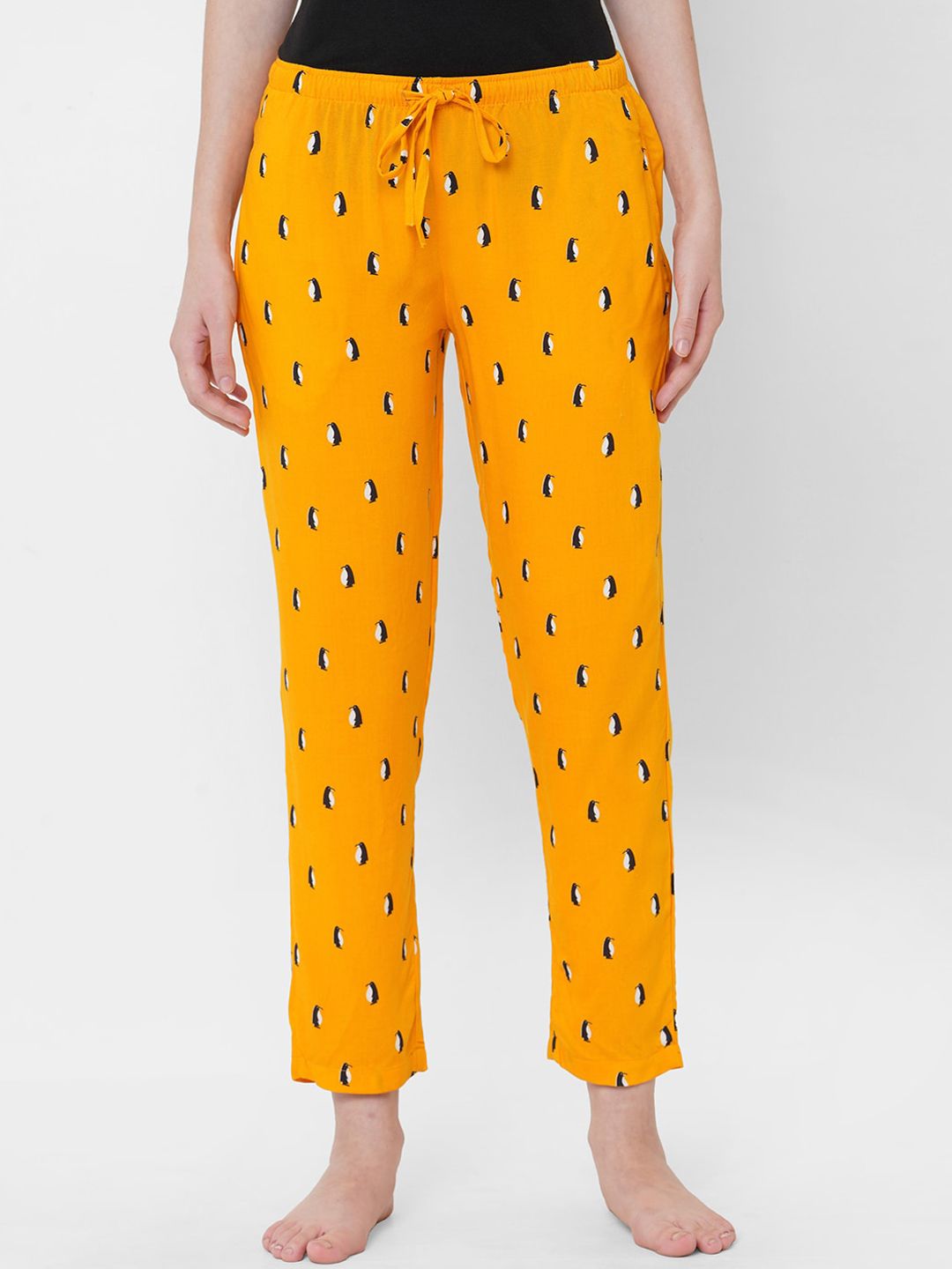 URBAN SCOTTISH Women Mustard-Yellow & Black Printed Lounge Pants Price in India