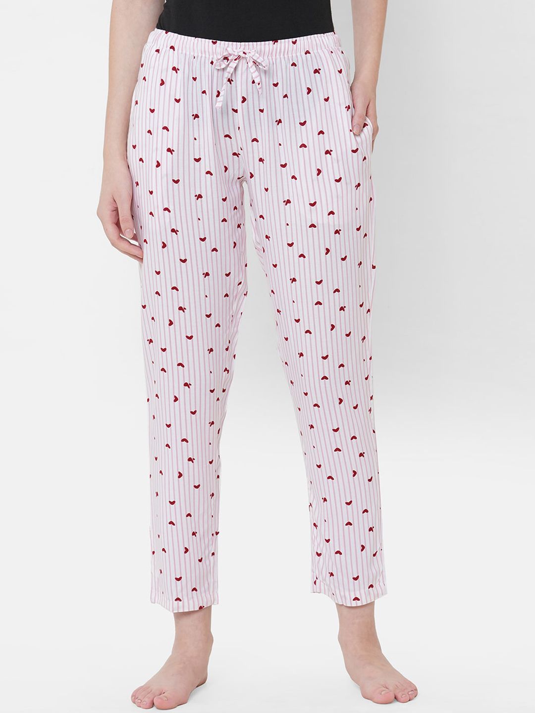 URBAN SCOTTISH Women Pink & White Striped Lounge Pants Price in India