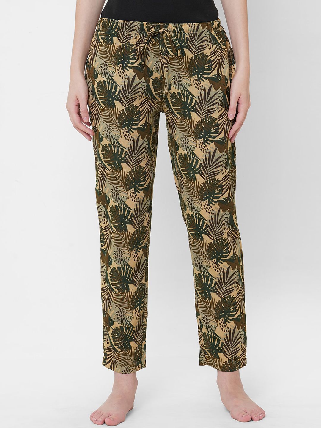 URBAN SCOTTISH Women Olive-Green & Beige Printed Lounge Pants Price in India