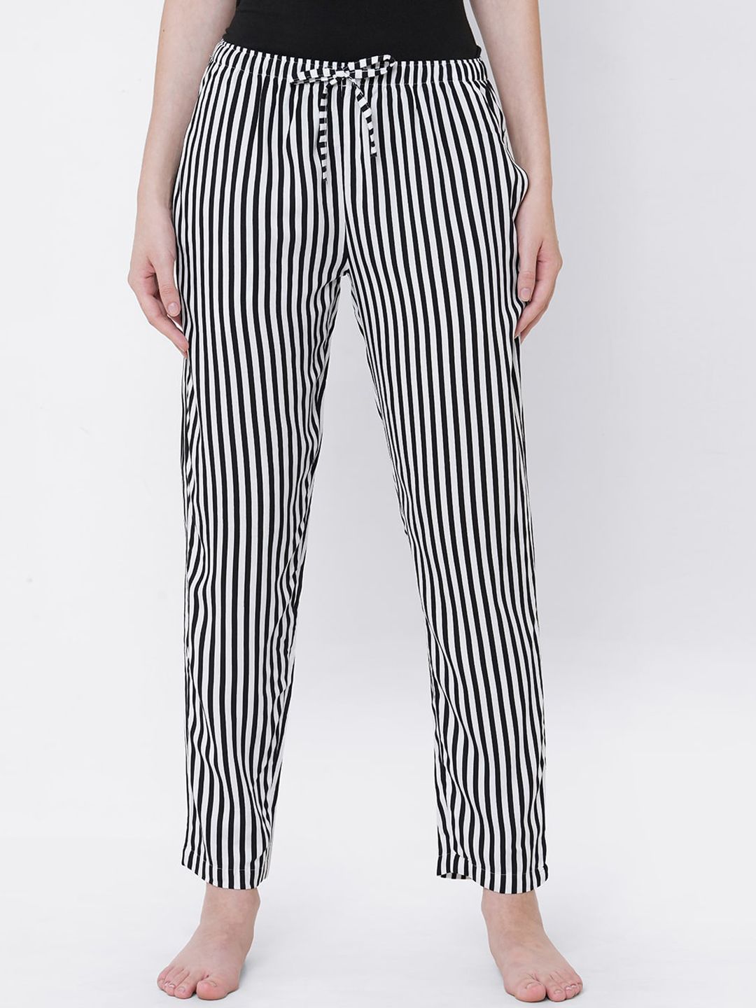 URBAN SCOTTISH Women Black & White Striped Lounge Pants Price in India