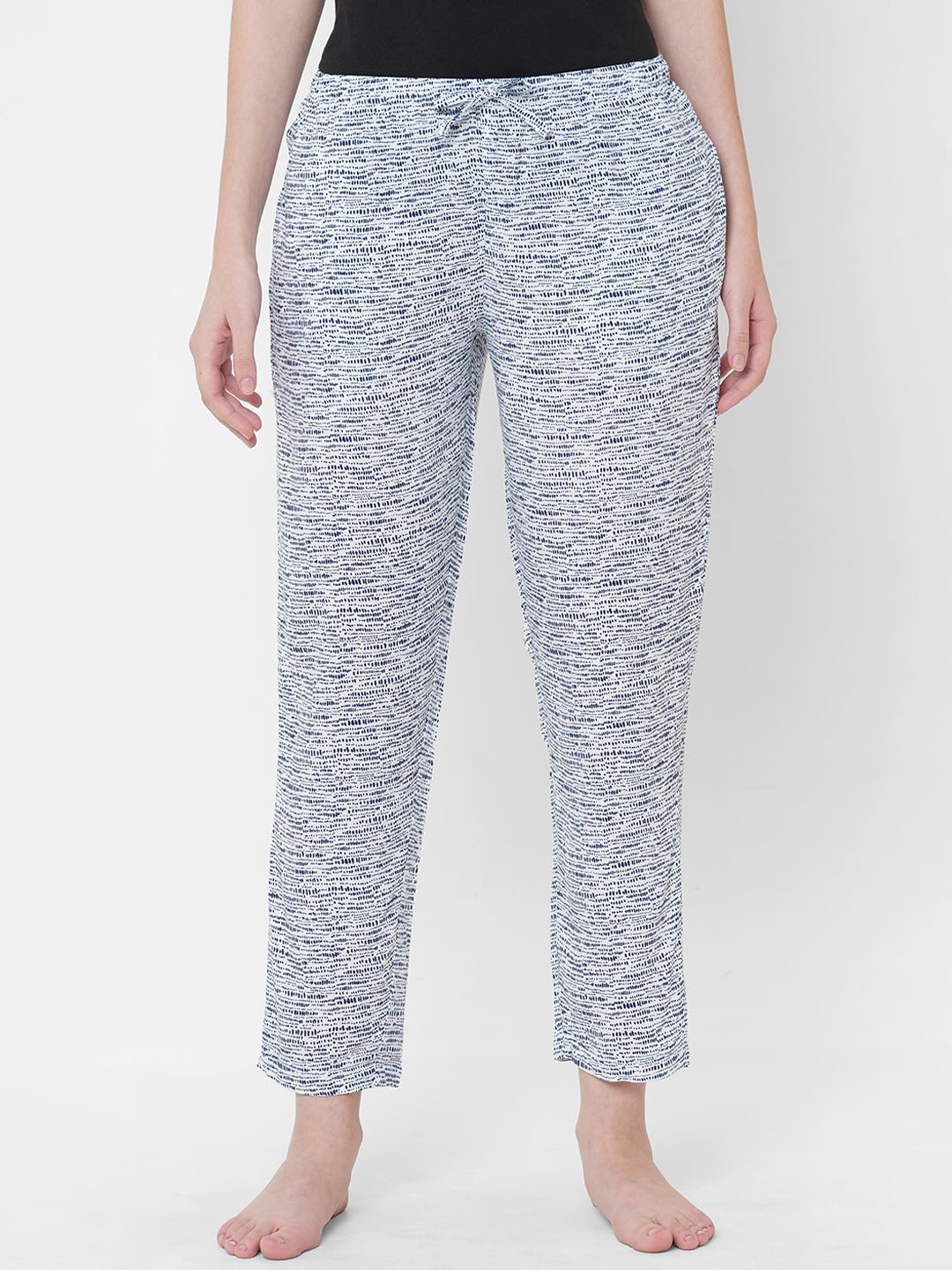 URBAN SCOTTISH Women Blue & White Printed Lounge Pants Price in India