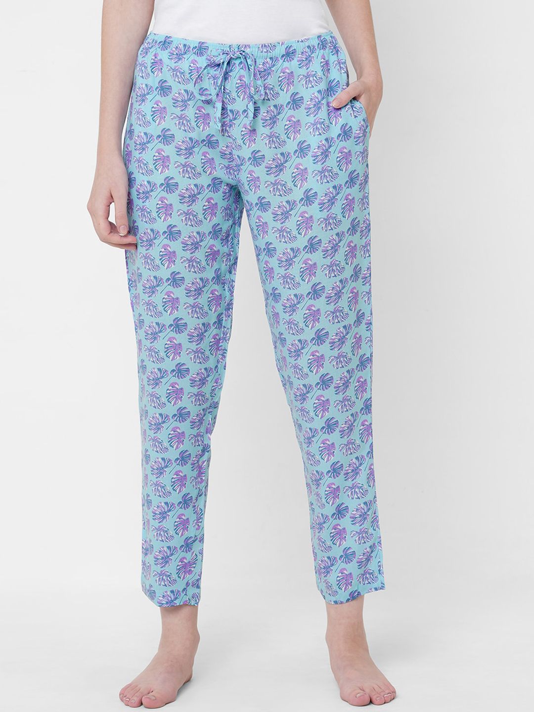 URBAN SCOTTISH Women Blue & Purple Printed Viscose Lounge Pants Price in India