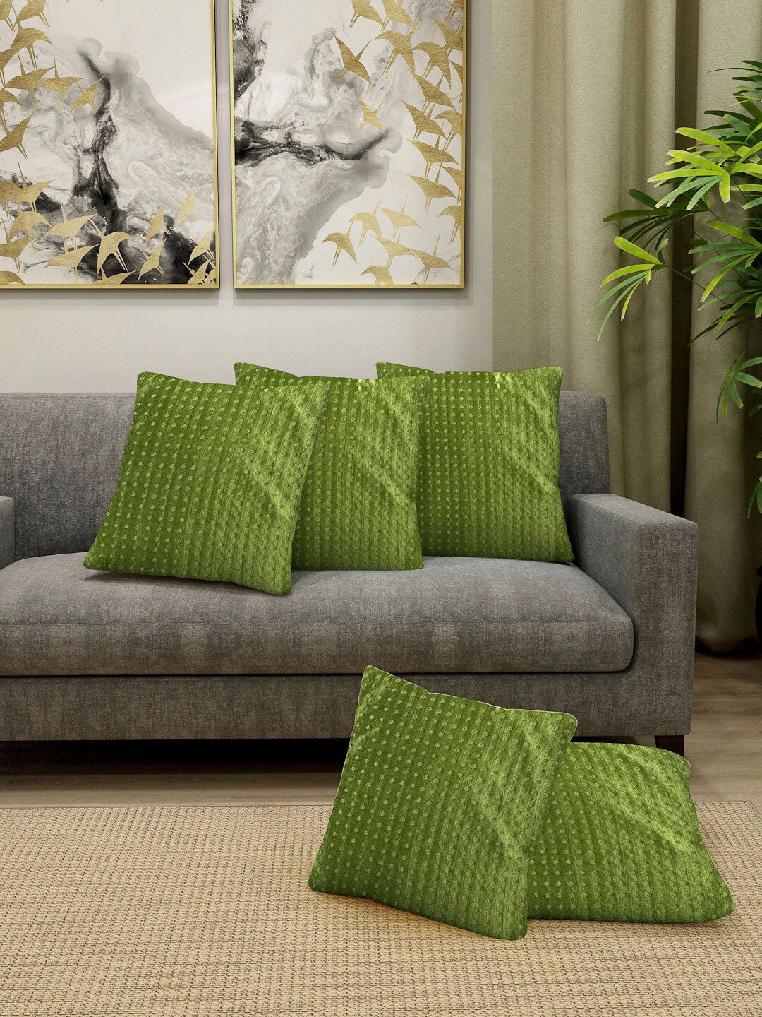 Arrabi Green Set of 5 Square Cushion Covers Price in India