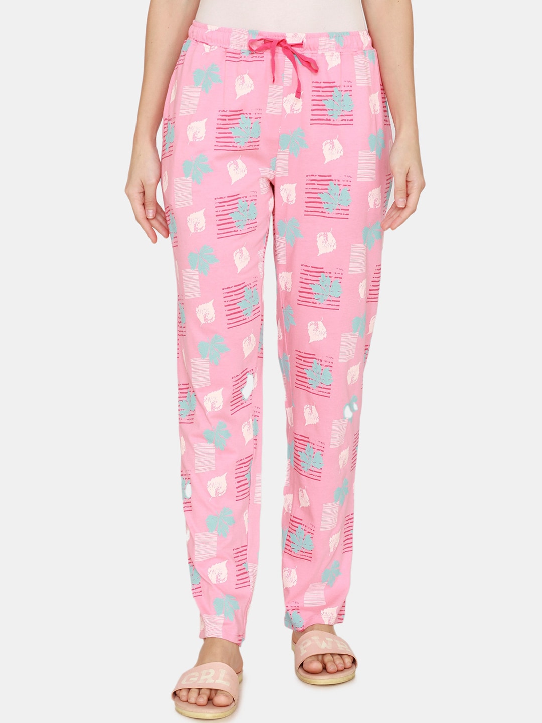 Zivame Women Pink Printed Pure Cotton Lounge Pants Price in India