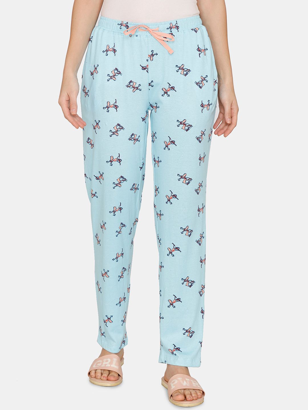 Zivame Women Blue Printed Cotton Lounge Pants Price in India