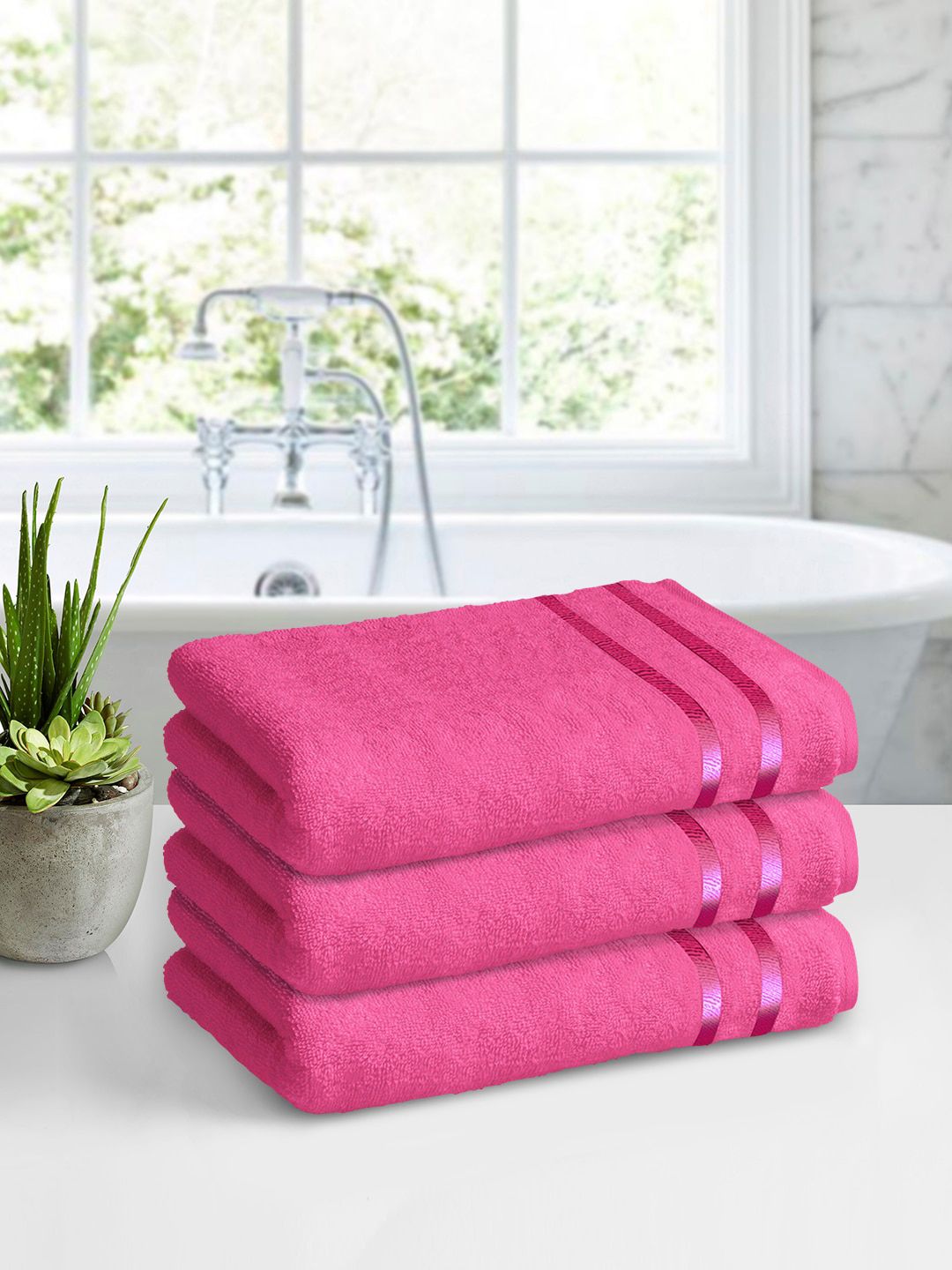 Story@home Set Of 3 Pink Solid 450GSM Cotton Medium Size Bath Towels Price in India
