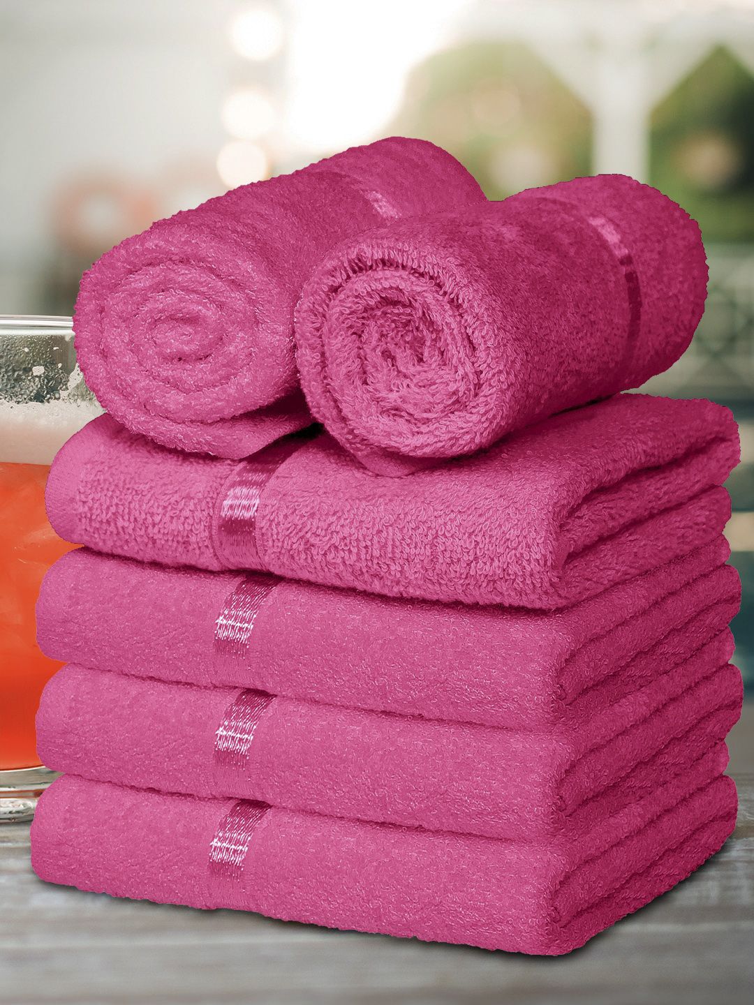 Story@home Set Of 6 Pink Solid 450 GSM Pure Cotton Hand Towels Price in India