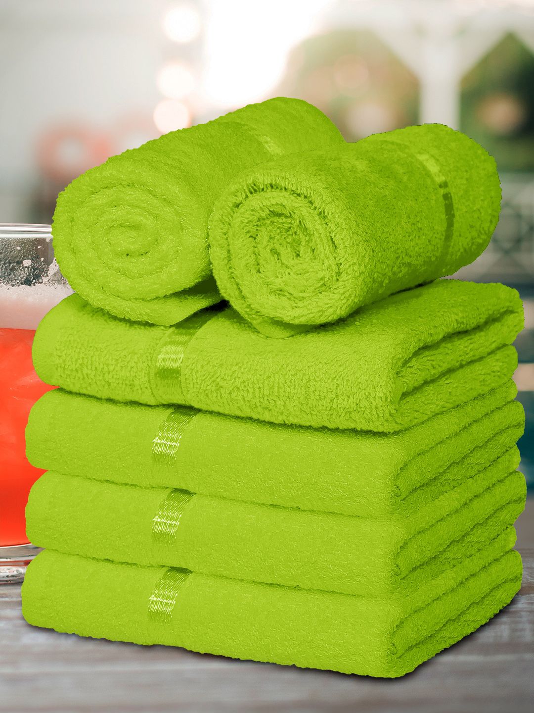 Story@home Set Of 6 Green Solid 450 GSM Pure Cotton Hand Towels Price in India