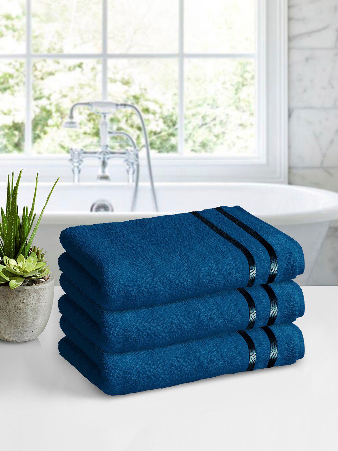 Story@home Pack Of 3 Navy Blue Solid 450 GSM Pure Cotton Medium Bath Towels Price in India