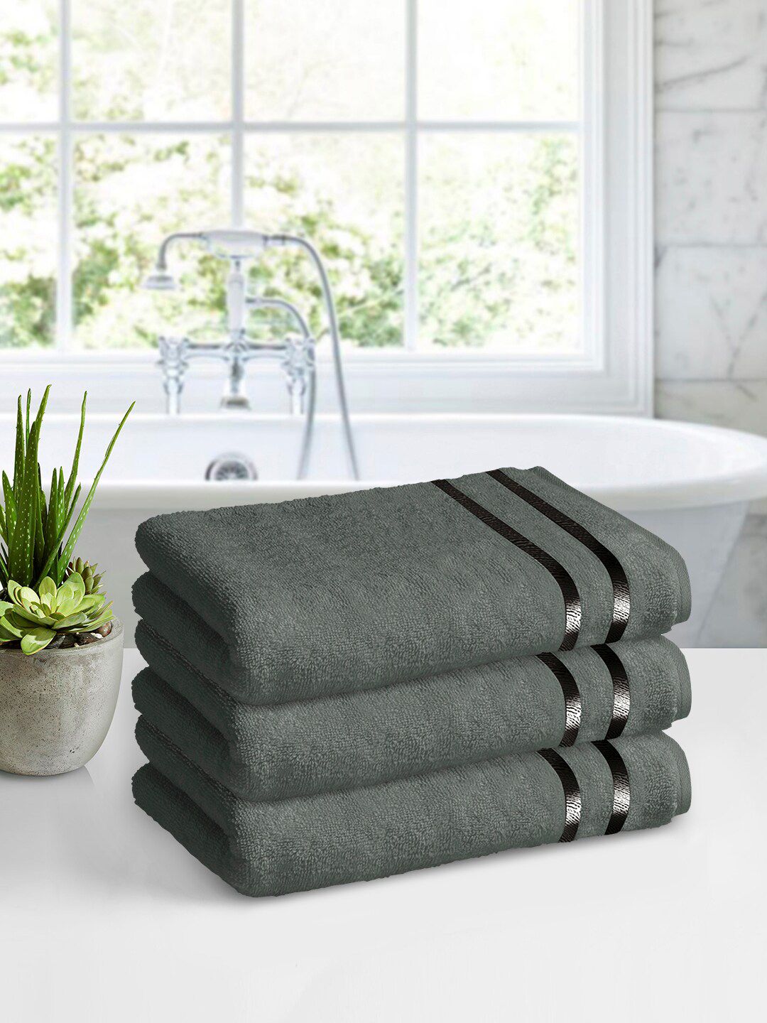 Story@home Pack Of 3 Grey 450 GSM Pure Cotton Medium Bath Towels Price in India