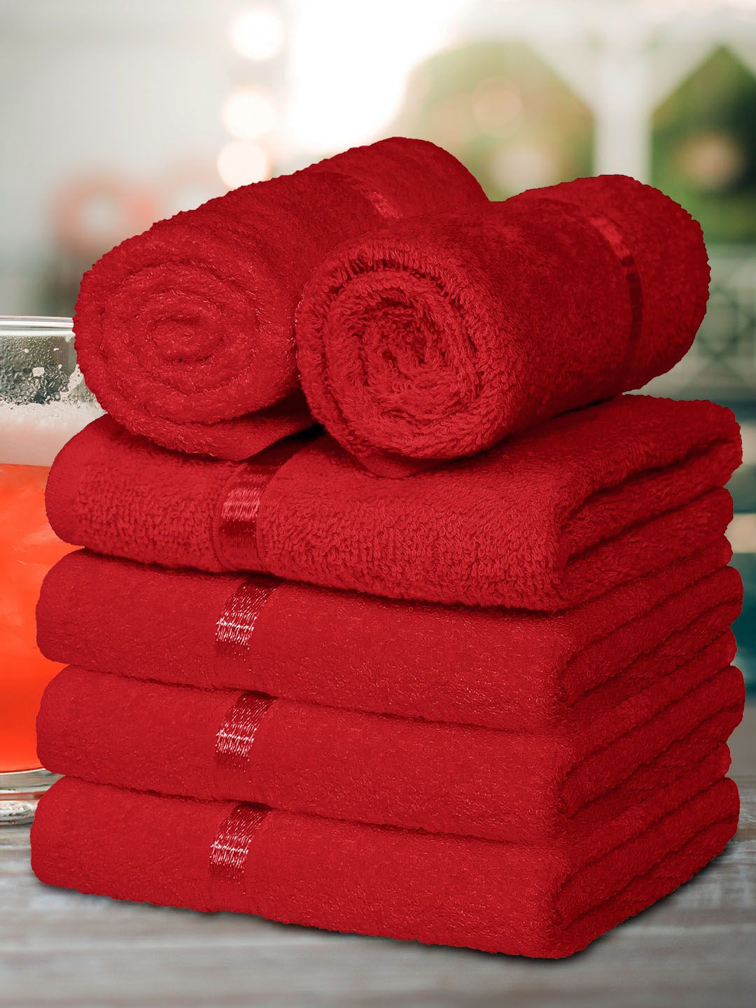 Story@home Set Of 6 Red Solid 450 GSM Pure Cotton Hand Towels Price in India
