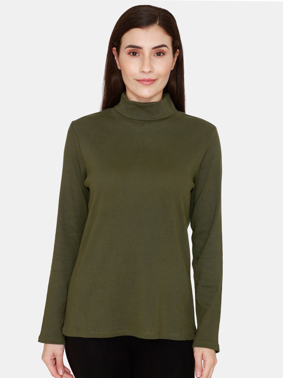 Zivame Women Olive Green Solid Fullsleeves Lounge Top Price in India