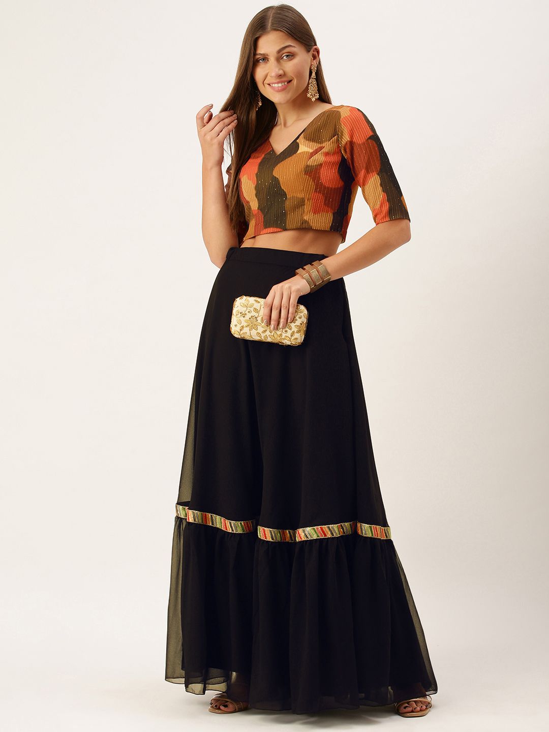 EthnoVogue Multicoloured & Black Sequinned Made to Measure Lehenga Choli Price in India