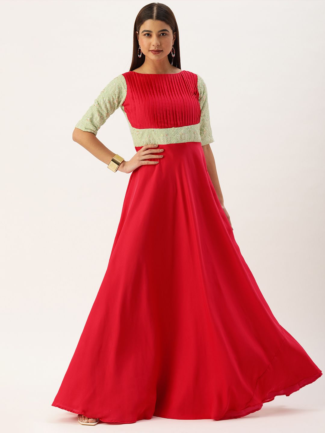 EthnoVogue Pink Satin Maxi Dress Price in India