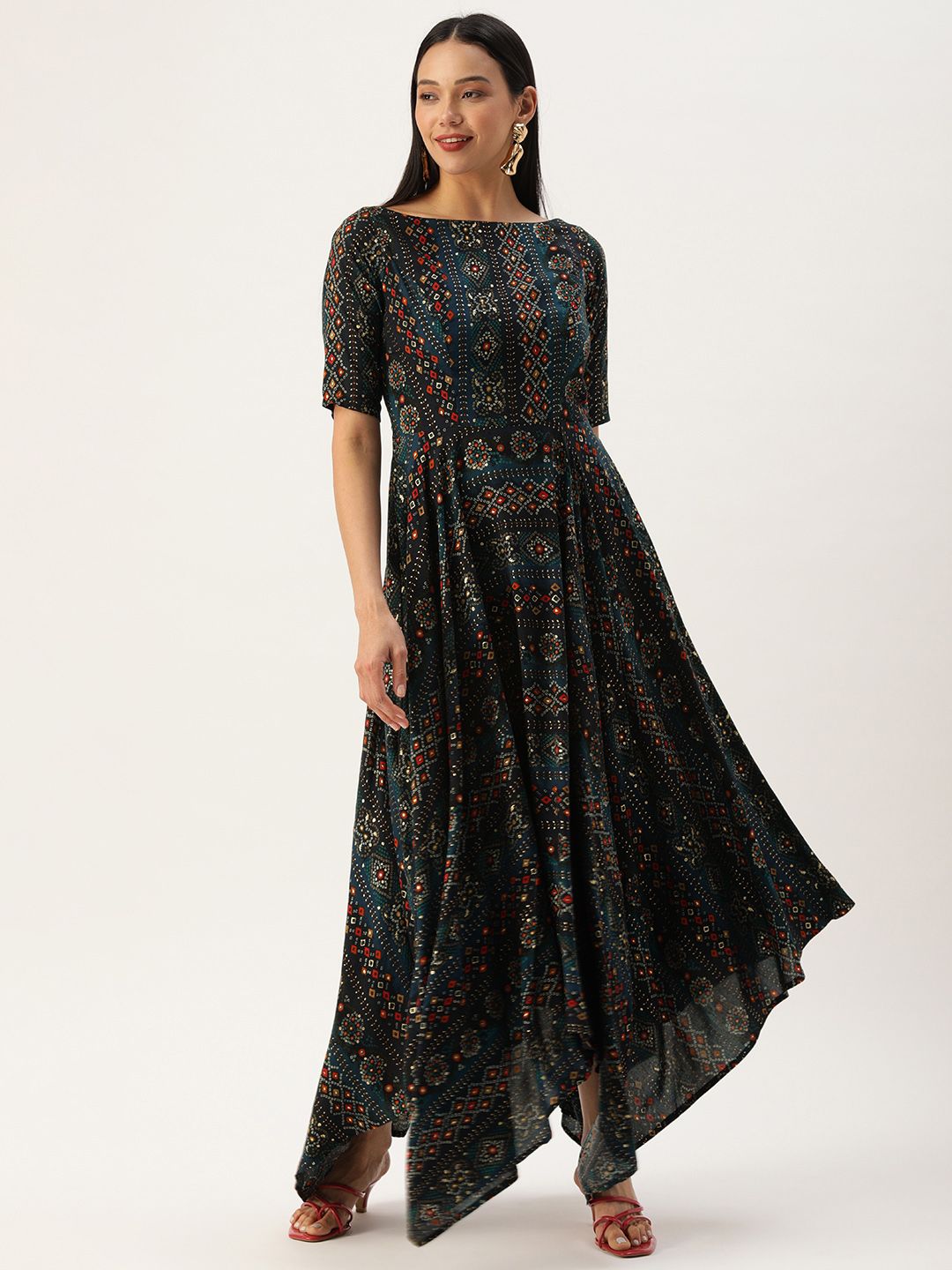 EthnoVogue Blue Ethnic Motifs Maxi Dress Price in India