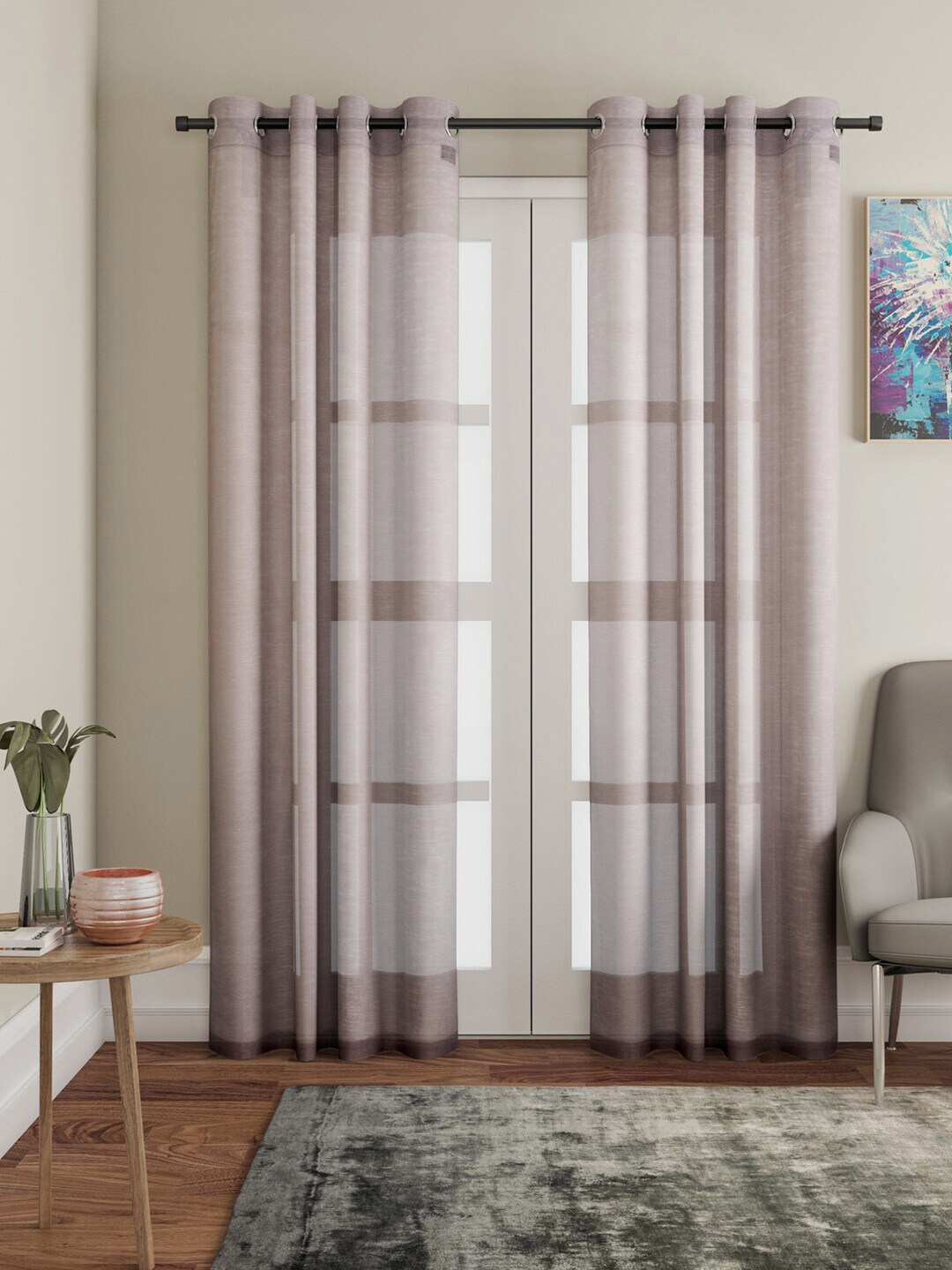 Lushomes Brown Solid Pack Of 1 Sheer Door Curtain Price in India