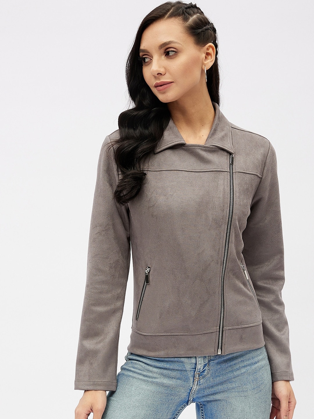 Harpa Women Grey Suede Tailored Jacket Price in India