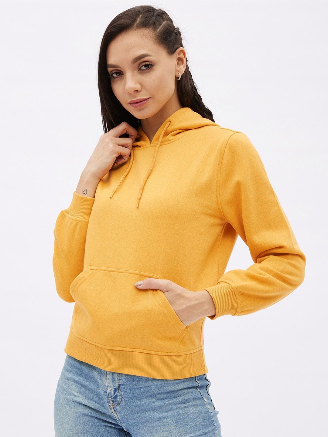 Harpa Women Mustard Hooded Sweatshirt Price in India