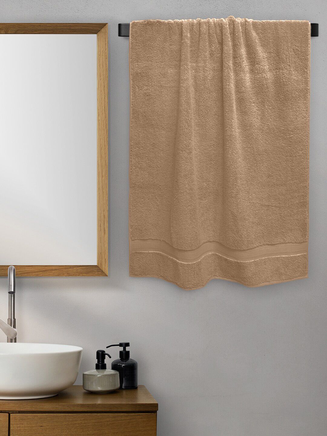Aura Women Taupe Solid Cotton 650 GSM Bath Towel Price in India