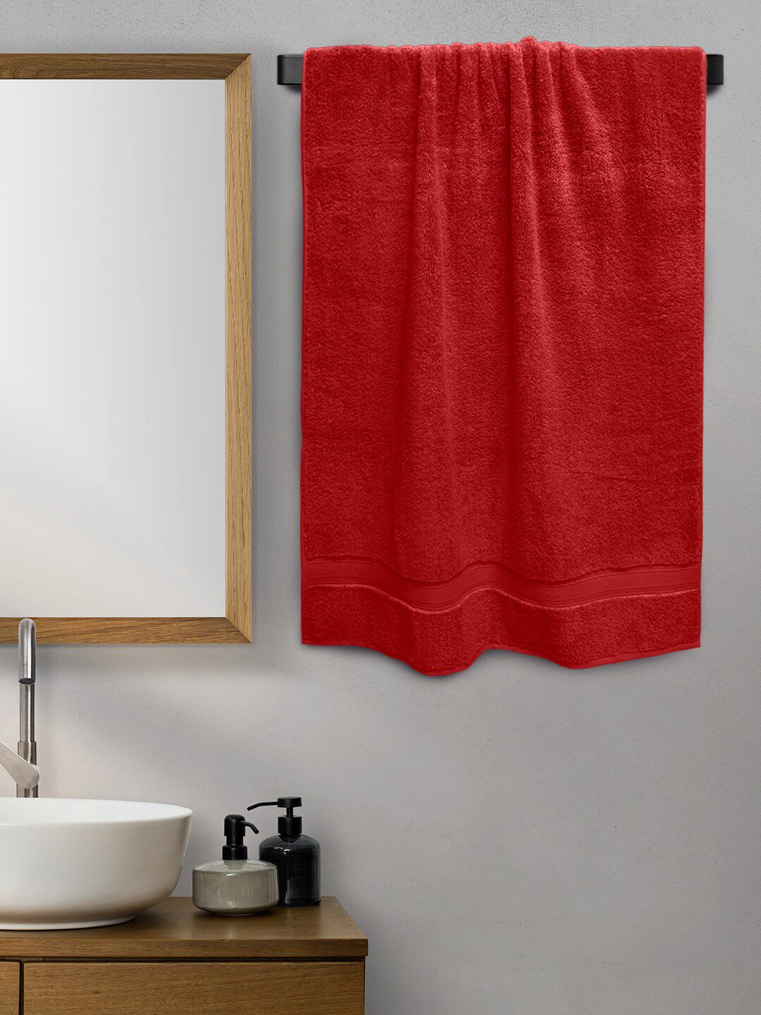 Aura Women Red Solid Cotton 650 GSM Bath Towel Price in India