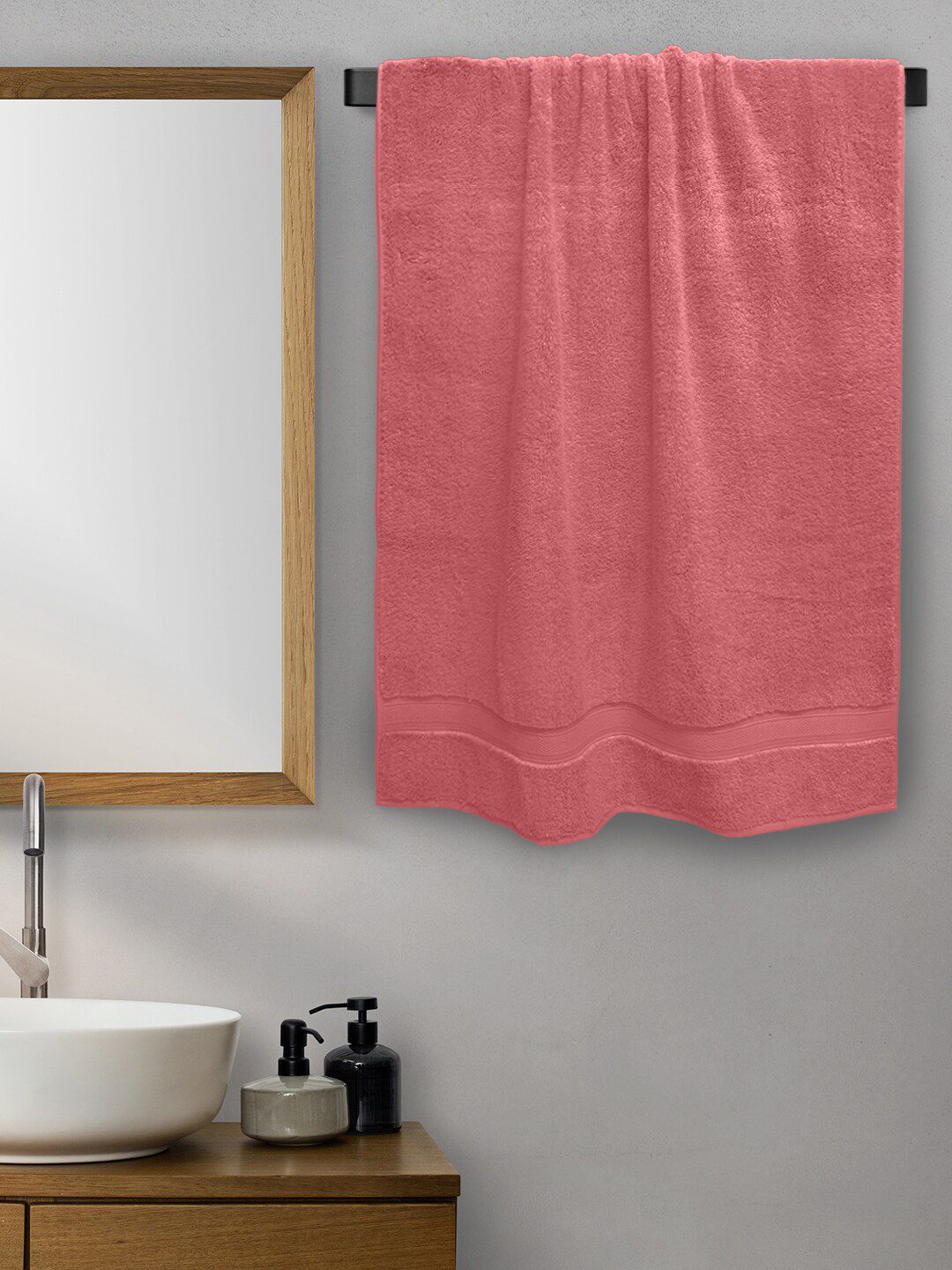 Aura Women Coral-Coloured Solid Cotton 650 GSM Bath Towel Price in India