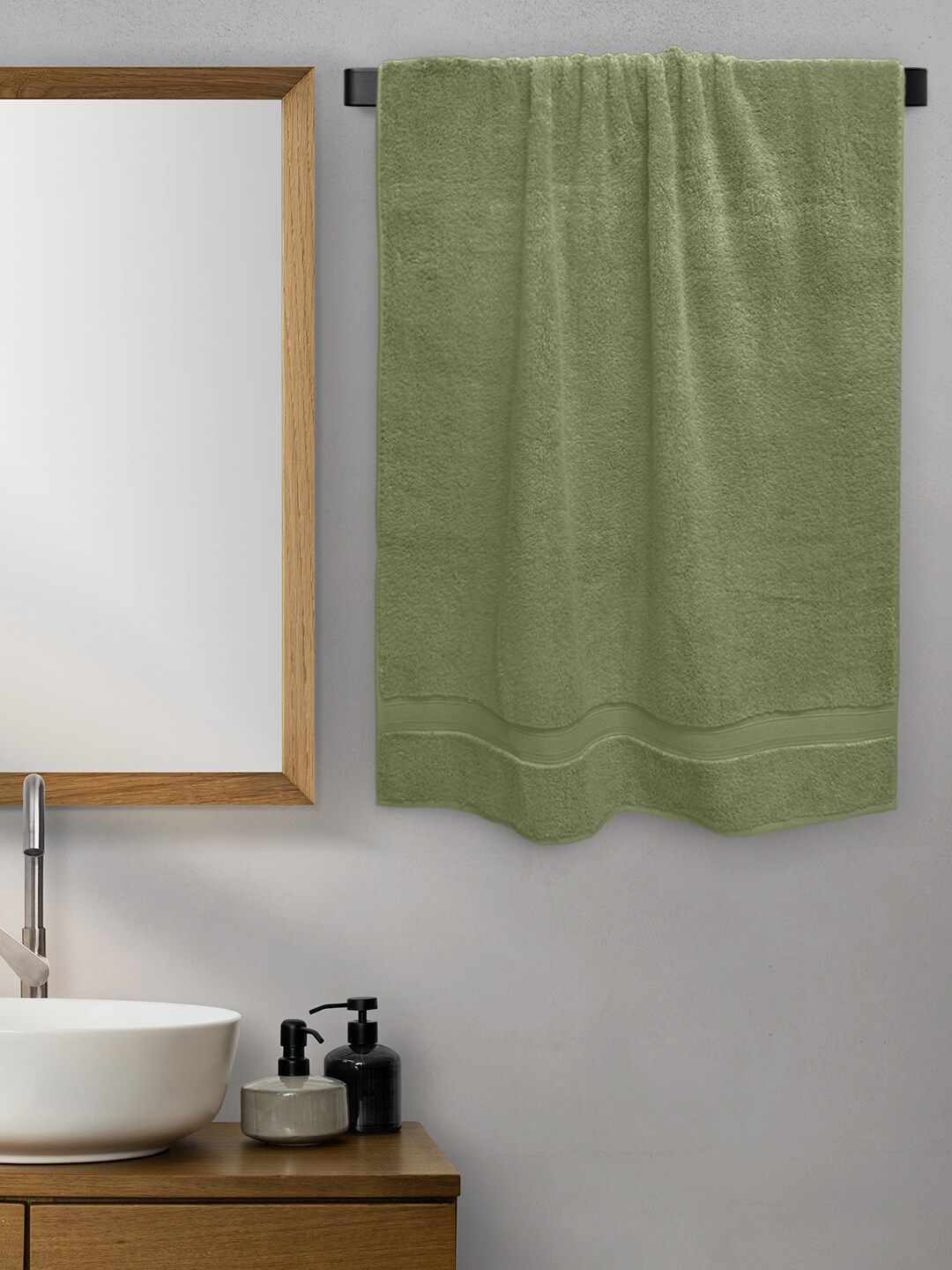 Aura Women Olive Green Solid Cotton 650 GSM Bath Towel Price in India