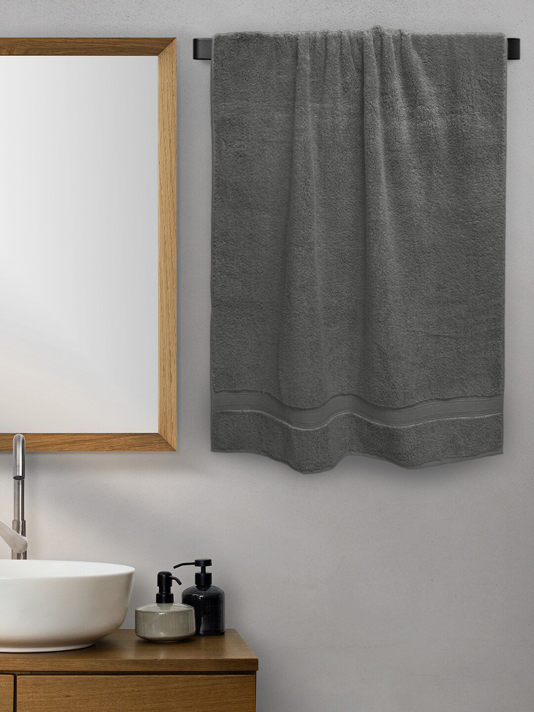 Aura Women Grey Solid Cotton 650 GSM Bath Towel Price in India