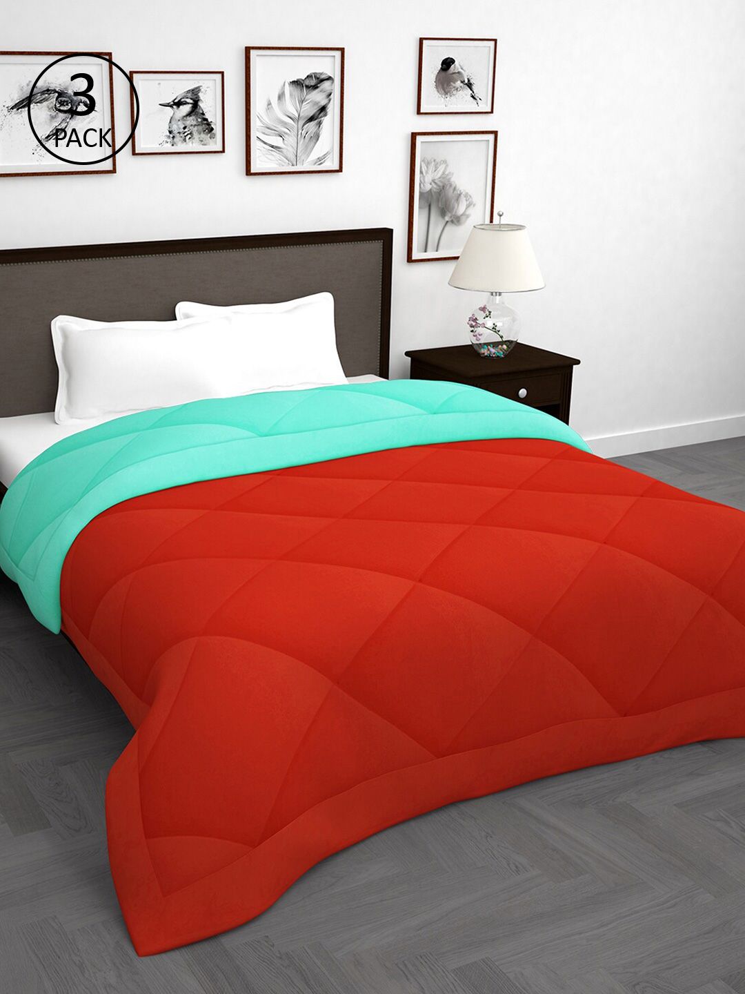 Story@home Turquoise Blue & Red Set of 3 Mild Winter Double Bed Comforters Price in India