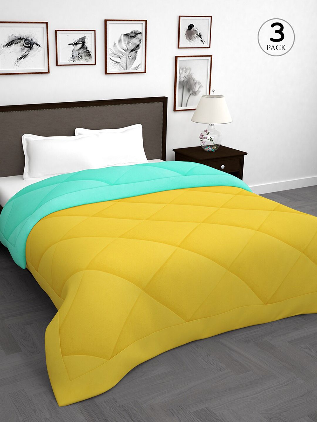 Story@home Green & Mustard Set of 3 Mild Winter Double Bed Comforter Price in India